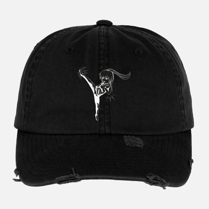 Chibi Girl with kick - white - Flexfit Vintage Destroyed Cap - black