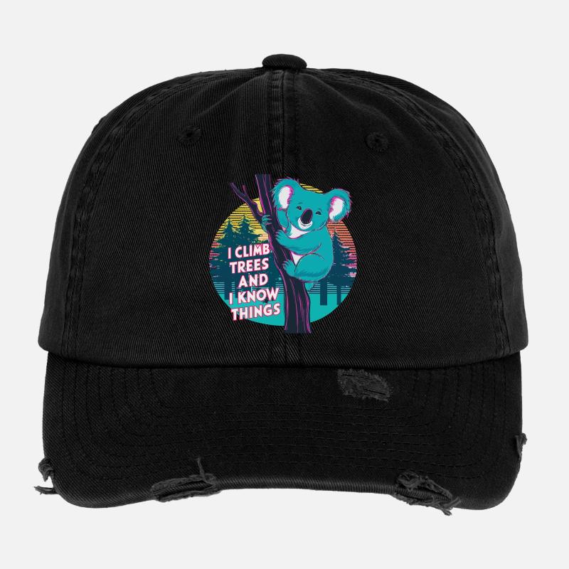 I Climb Trees and Know Things - Neon Koala Flexfit Vintage Destroyed Cap