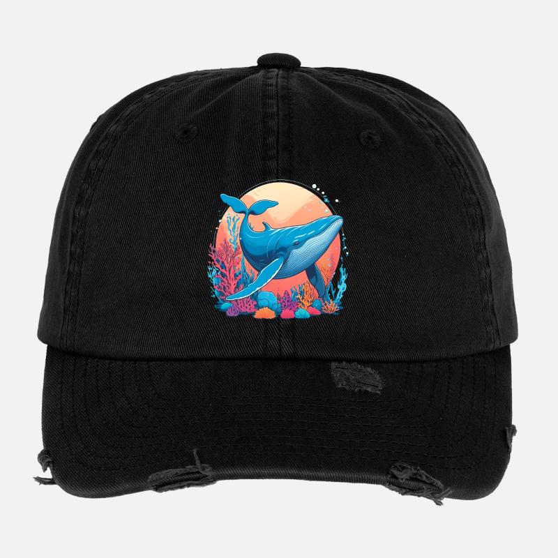 Dessin De Baleine Bleue - Casquette vintage effet usé Flexfit - noir