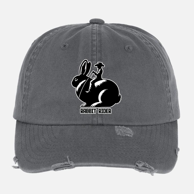 Rabbit Rider (Text dunkel - mit Kontur, 3-farbig) Flexfit Vintage Destroyed Cap