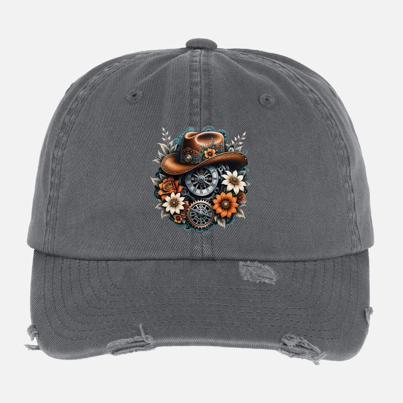 Steampunk-Cowboy-Stil. Flexfit Vintage Destroyed Cap