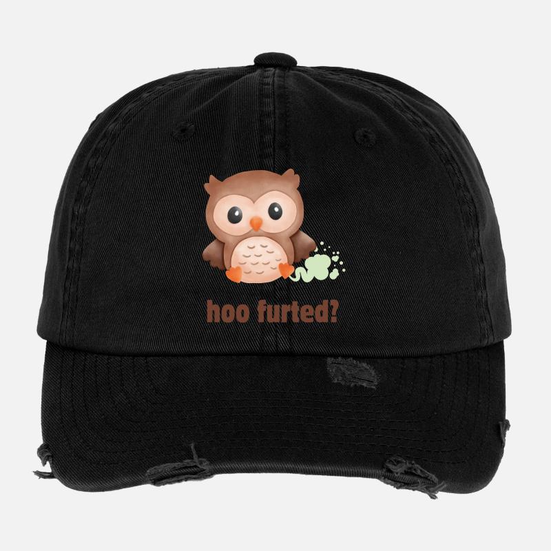 Hoo Furted Owl Pun Flexfit Vintage Destroyed Cap
