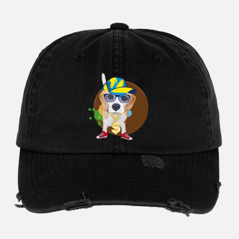 Cooler Hip-Hop Beagle mit Sonnenbrille & Style Flexfit Vintage Destroyed Cap