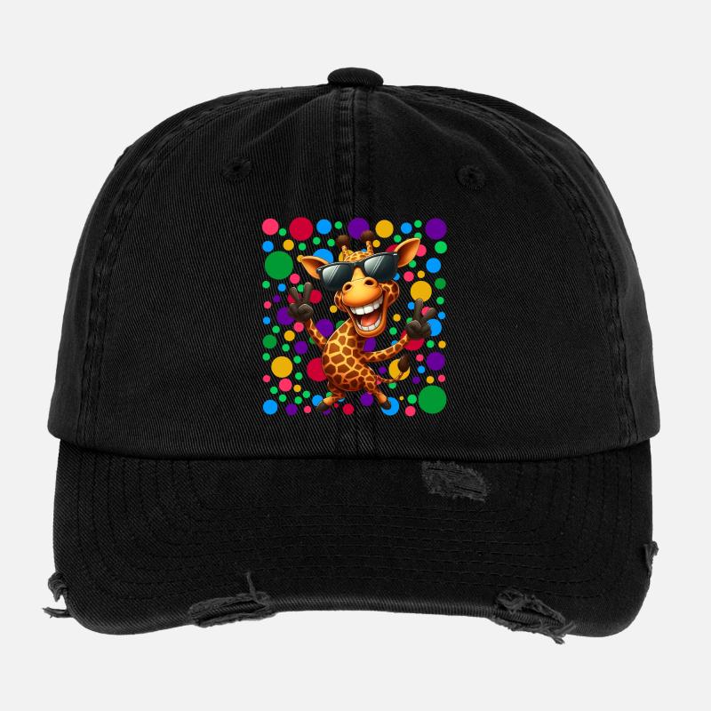 Dessin animé de girafe cool - Plaisir à pois colorés Casquette vintage effet usé Flexfit