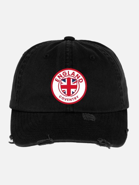 England Coventry Wappen - Flexfit Vintage Destroyed Cap - Schwarz - Vorne