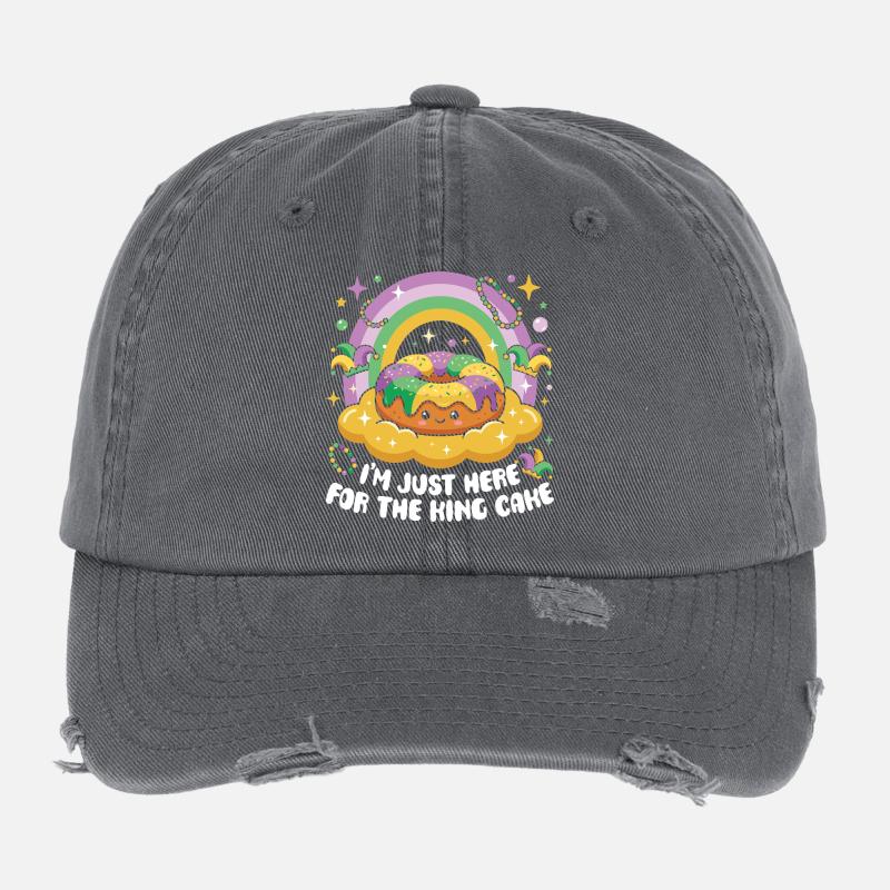 King Cake Mardi Gras Kawaii Flexfit Vintage Destroyed Cap