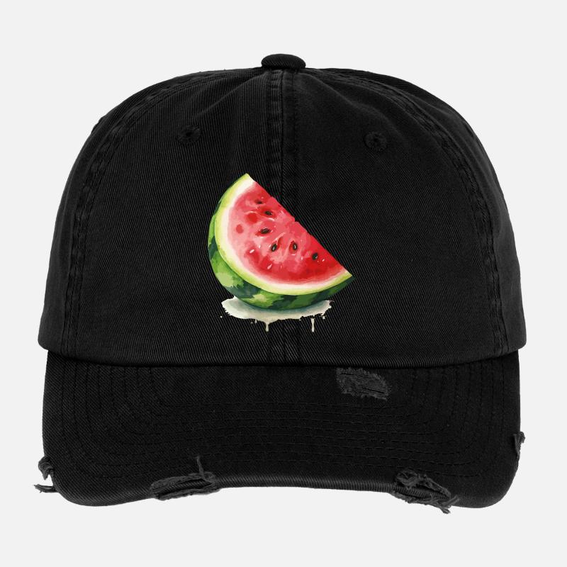Aquarell-Wassermelone Scheibe Flexfit Vintage Destroyed Cap