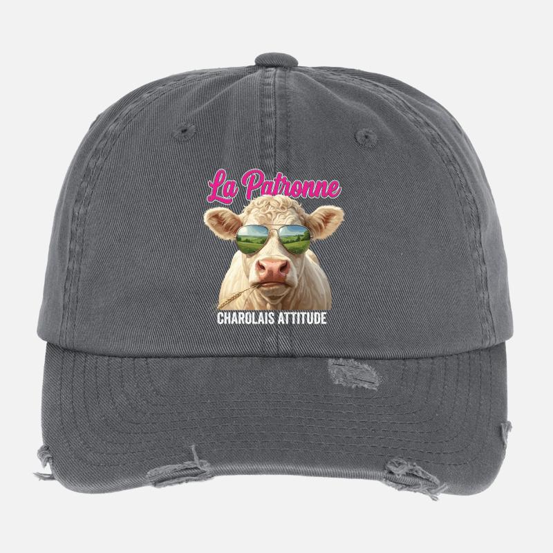Charolais Cattle Breeding Breeder Flexfit Vintage Destroyed Cap