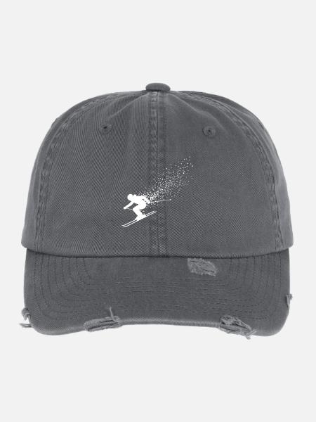 Skifahren Skifahrer Ski Skiurlaub  - Flexfit Vintage Destroyed Cap - Dunkelgrau - Vorne