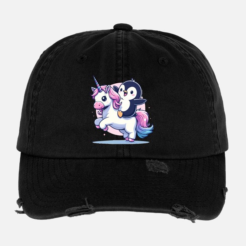 Pinguin reitet Einhorn Flexfit Vintage Destroyed Cap