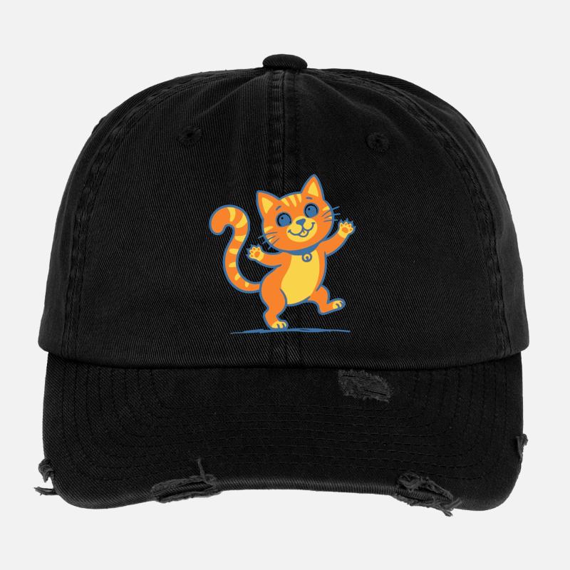 Lächelnde Orange Katze Flexfit Vintage Destroyed Cap