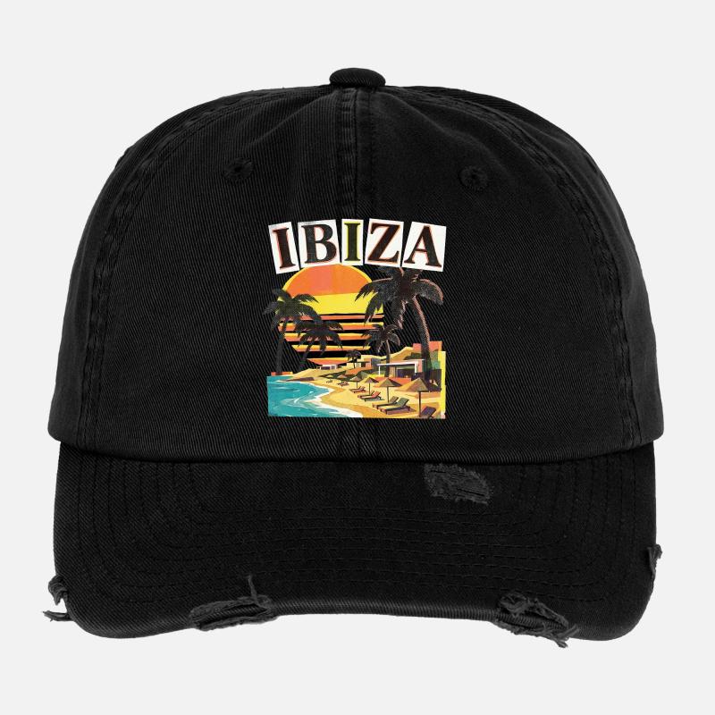Vacances Ibiza - Casquette vintage effet usé Flexfit - noir