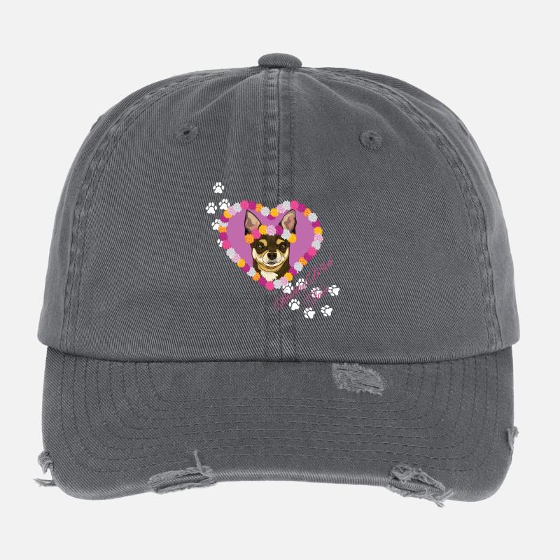 Ruhender Chihuahua mit dem Gesicht Flexfit Vintage Destroyed Cap
