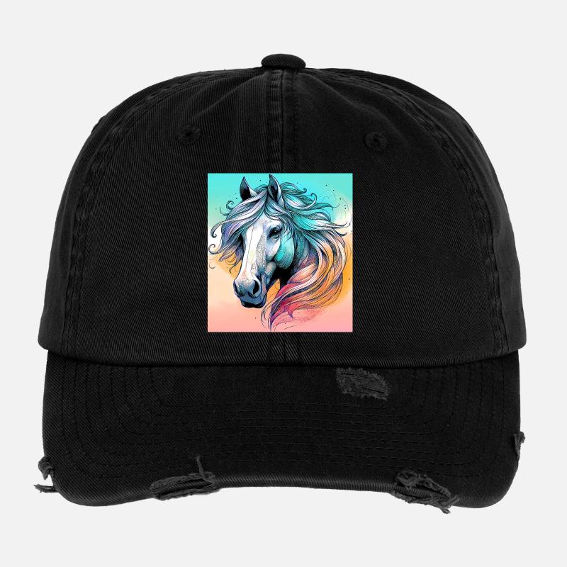 Pferd - Flexfit Vintage Destroyed Cap - Schwarz