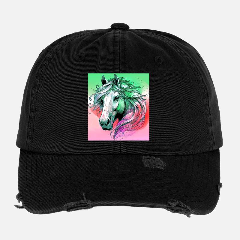 Pferd - Flexfit Vintage Destroyed Cap - Schwarz