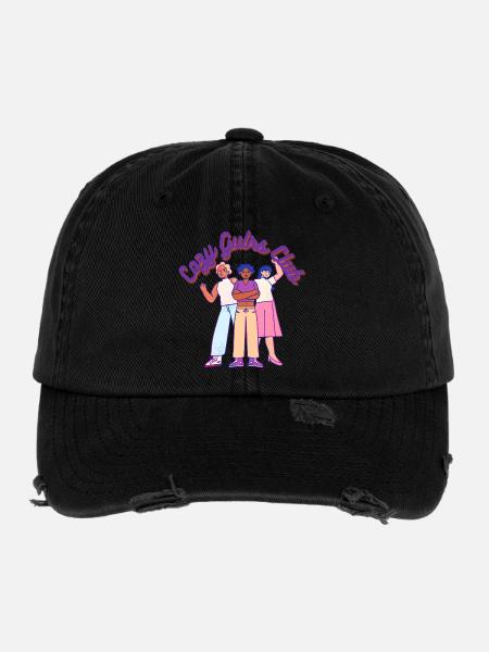 Cozy Girls Club Warm Aesthetic Girl Power - Flexfit Vintage Destroyed Cap - Schwarz - Vorne