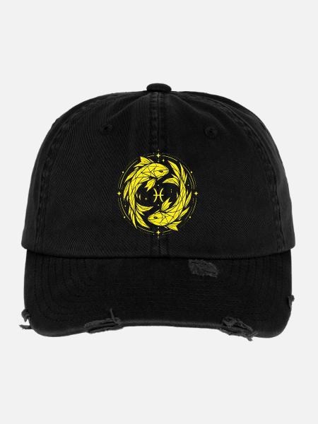 Symbole des Poissons – Doux & Moderne - Casquette vintage effet usé Flexfit - noir - Devant