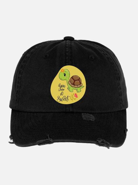 Süße Schildkröte - Flexfit Vintage Destroyed Cap - Schwarz - Vorne