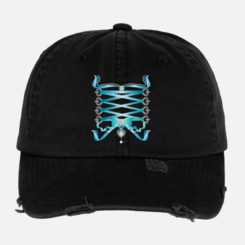 Dirndl Schnürung mit blauen Bänder Trachten Stil Flexfit Vintage Destroyed Cap