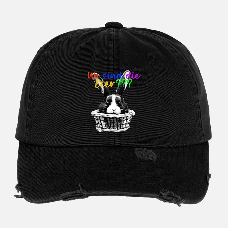 Osterdesign Hase im Korb T-Shirt mit der Frage Flexfit Vintage Destroyed Cap