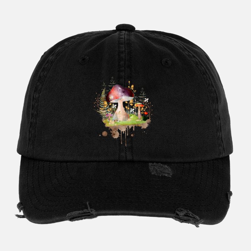 Aquarelle de champignon colorée inspirée par la nature Casquette vintage effet usé Flexfit
