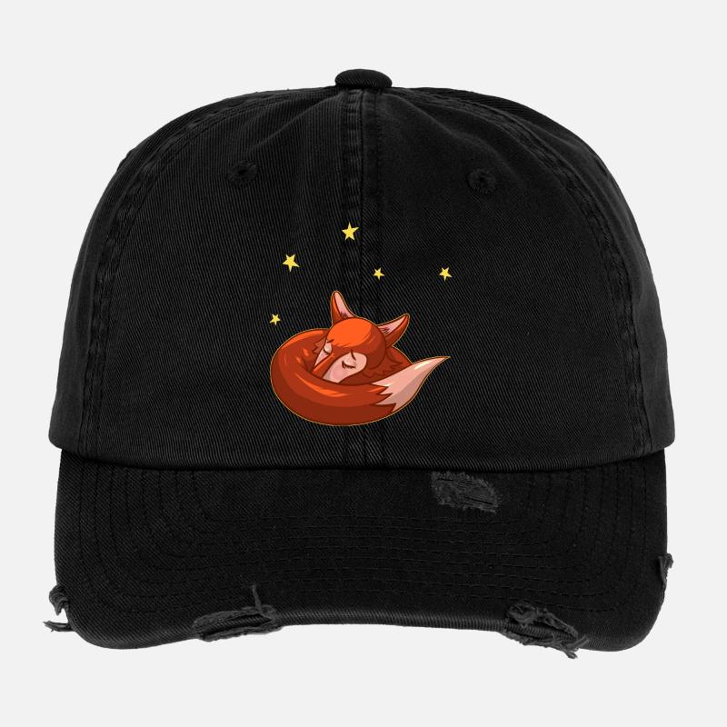 Renard endormi sous les étoiles - Casquette vintage effet usé Flexfit - noir