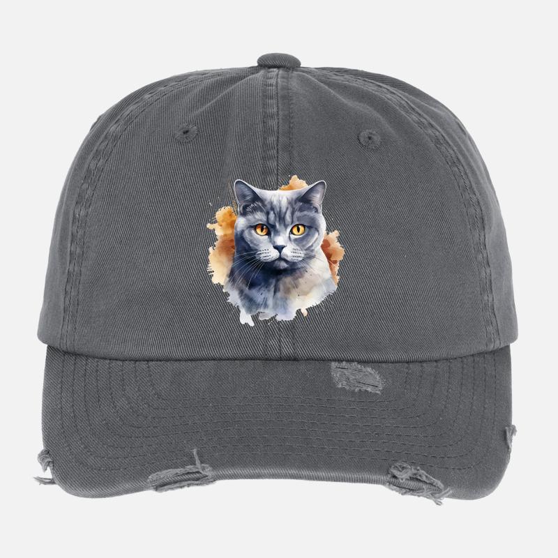 Katze Kopf Britisch Kurzhaar Flexfit Vintage Destroyed Cap