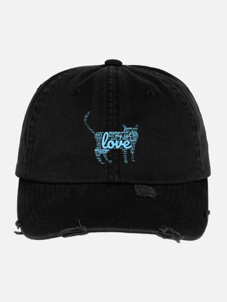 Untertitel für Katzen - Flexfit Vintage Destroyed Cap - Schwarz - Vorne