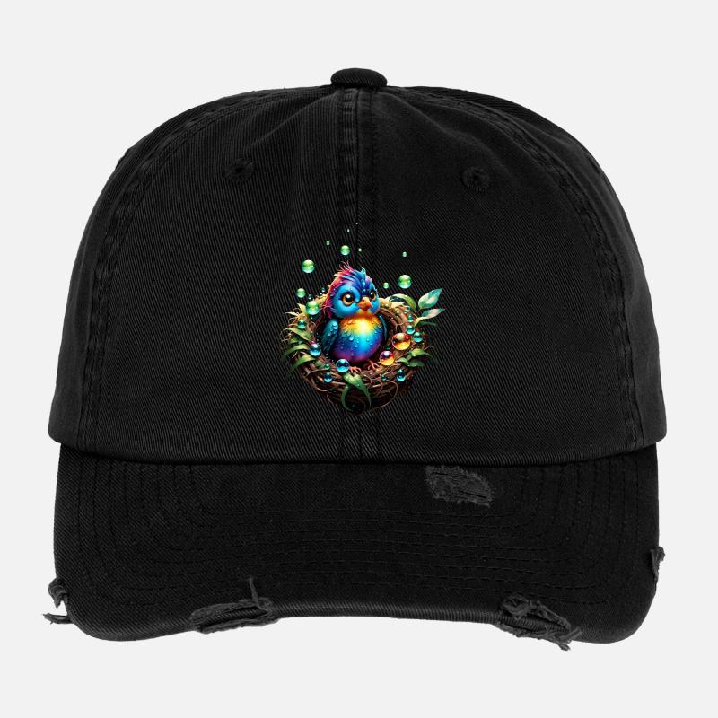 Bunter ausgefallener Vogel. Flexfit Vintage Destroyed Cap