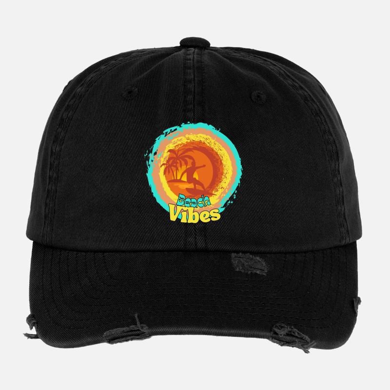 Beach Surfing Sunset Design Flexfit Vintage Destroyed Cap