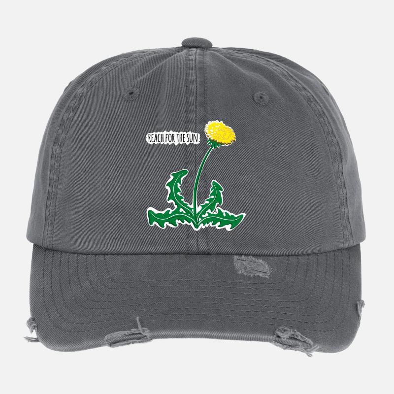 Lebendige Löwenzahnillustration mit 🌞 Motivation! Flexfit Vintage Destroyed Cap