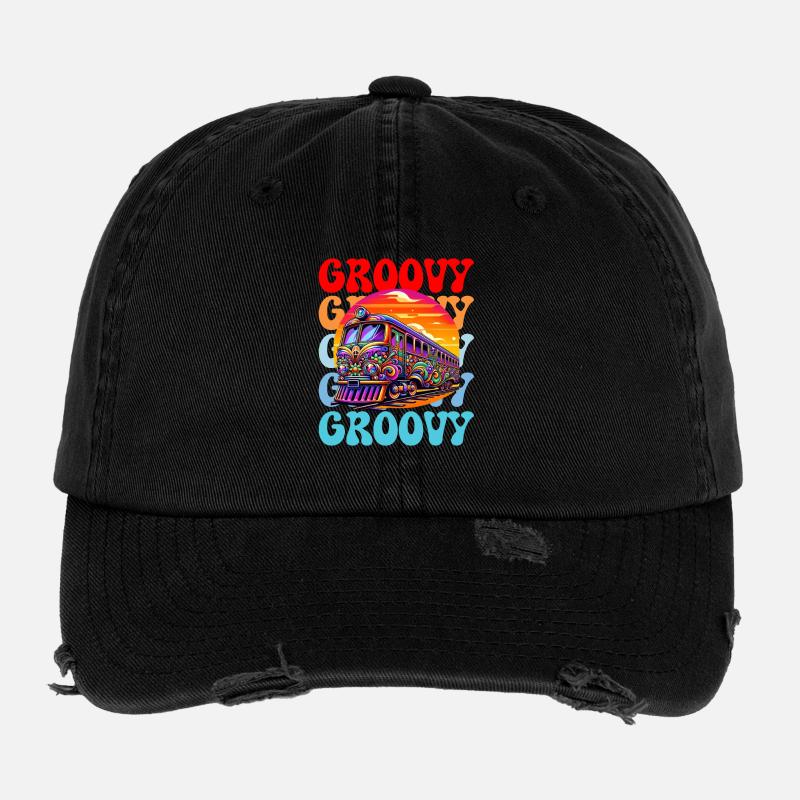 Groovy Psychedelischer Bus Flexfit Vintage Destroyed Cap