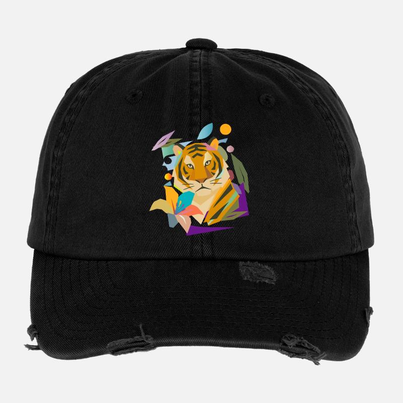 Tiger with Blossom – Powerful Nature Motif Flexfit Vintage Destroyed Cap