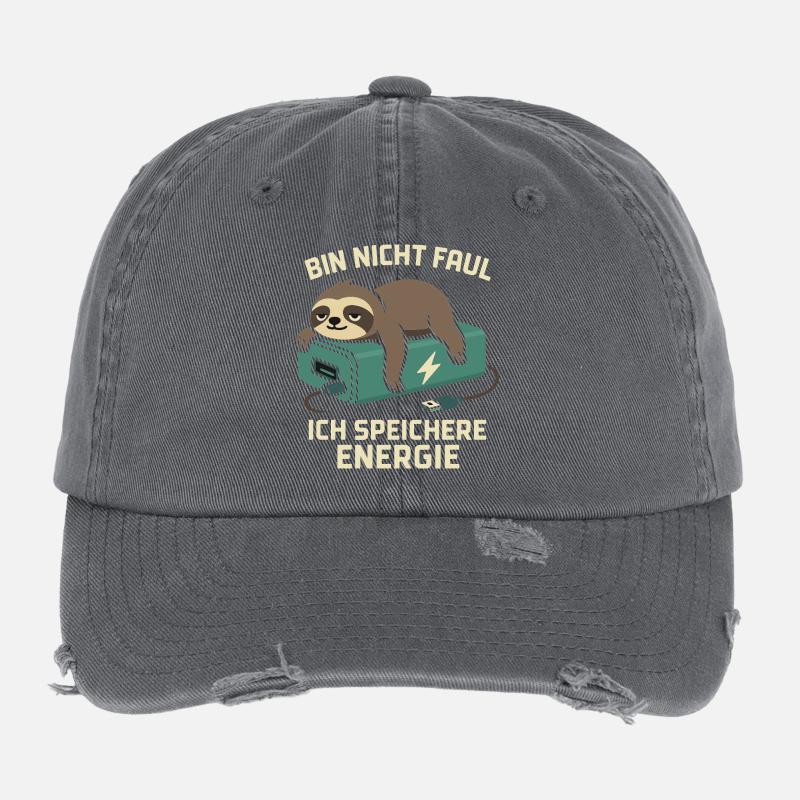 Faultier Spruch: Ich speichere Energie Flexfit Vintage Destroyed Cap