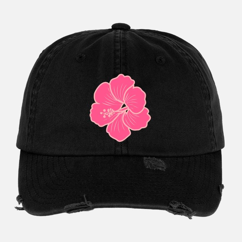 Hibiskus Blume – Y2K Pink Retro Neon Style - Flexfit Vintage Destroyed Cap - Schwarz