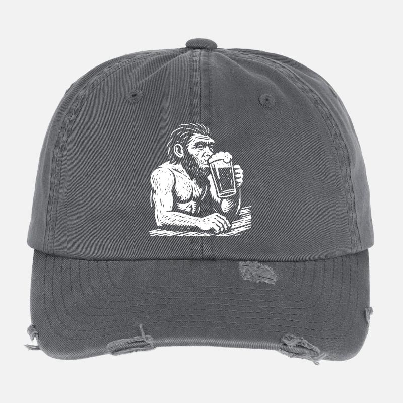 Homo erectus is drinking beer in the pub Flexfit Vintage Destroyed Cap