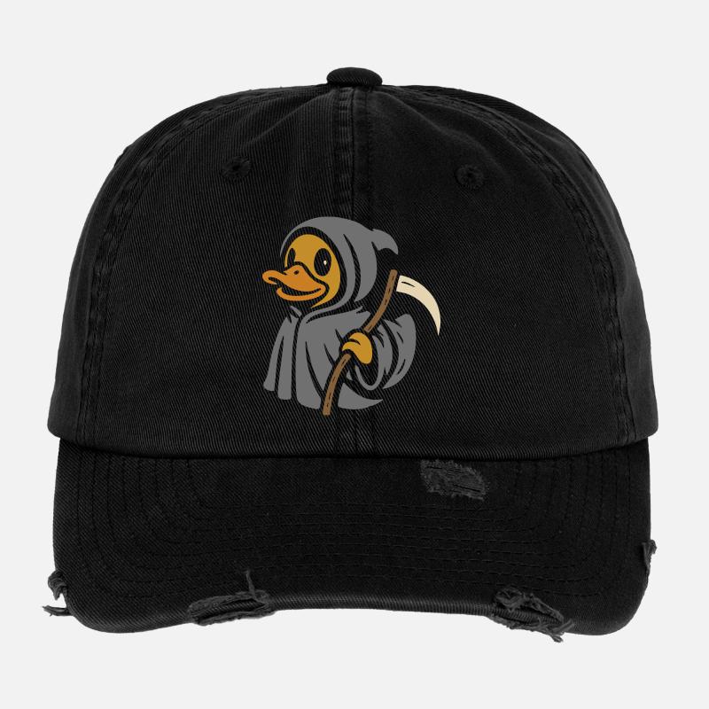 Grim Reaper Rubber Duck Motif Flexfit Vintage Destroyed Cap