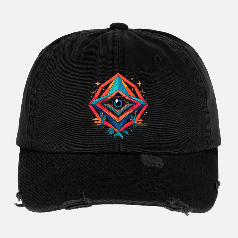 Futuristic Eye in Geometric Nexus Flexfit Vintage Destroyed Cap