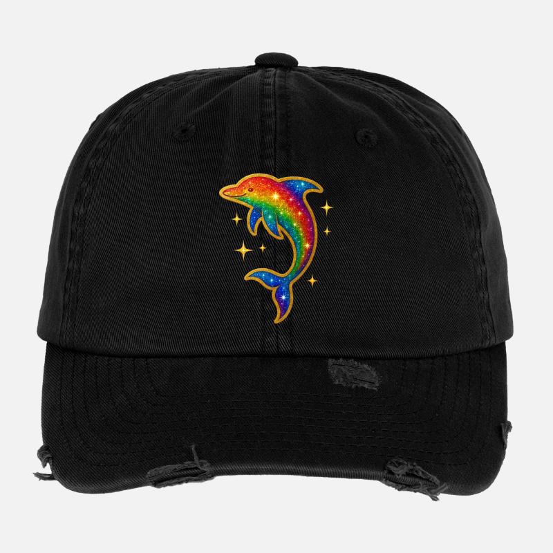 Regenbogen Delfin Glitzerpracht Flexfit Vintage Destroyed Cap