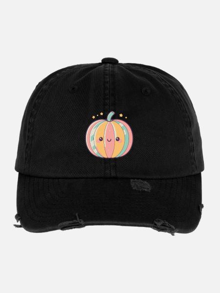Pastell Kawaii Kürbis Komfort - Flexfit Vintage Destroyed Cap - Schwarz - Vorne