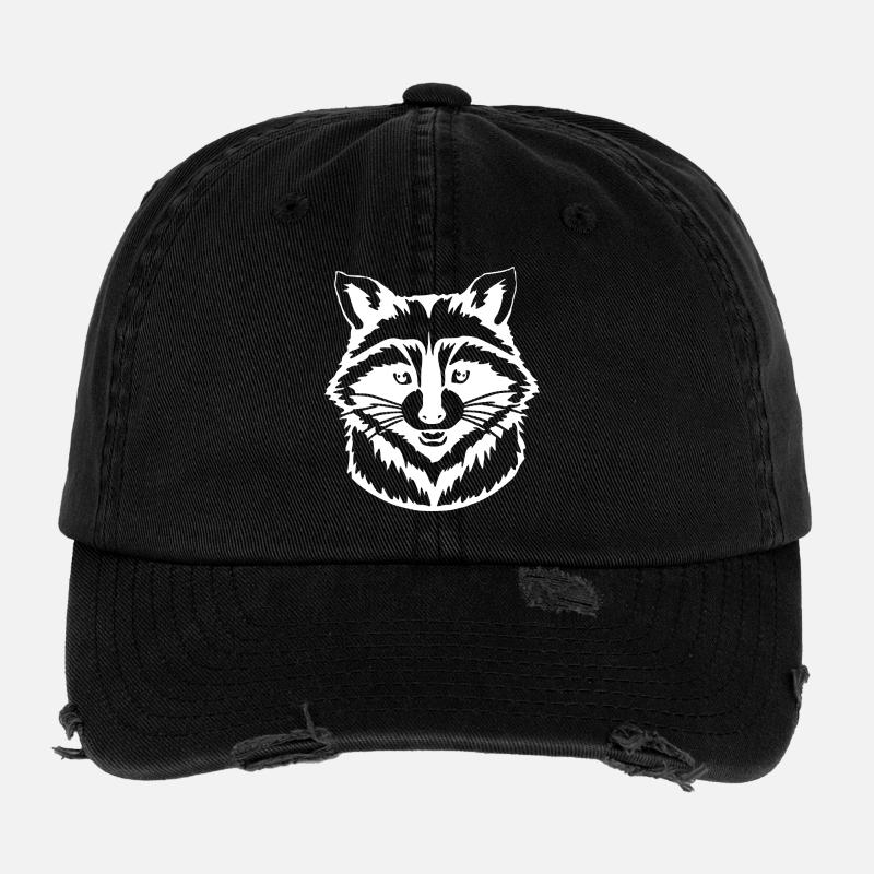 Raccoon T-shirt Gift - Flexfit Vintage Destroyed Cap - black