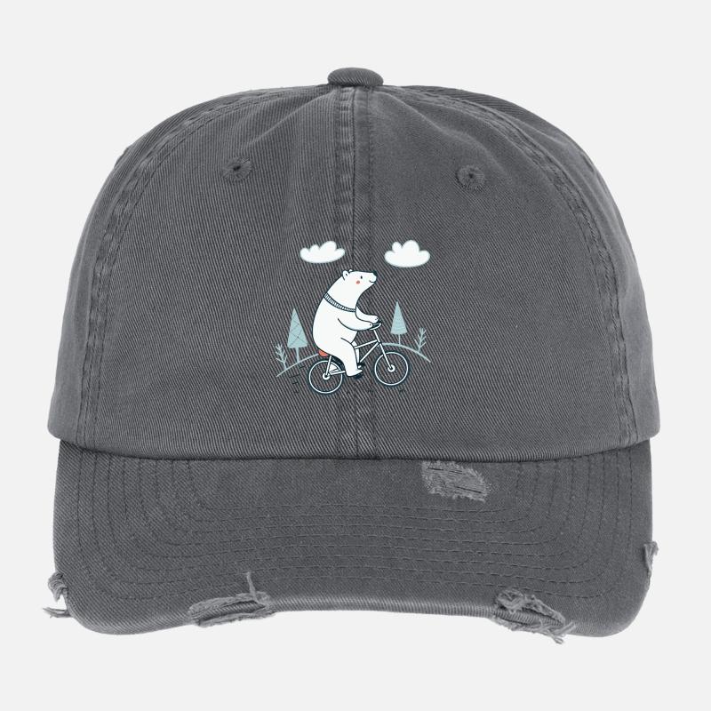 Ours blanc à vélo dans le paysage doux Casquette vintage effet usé Flexfit