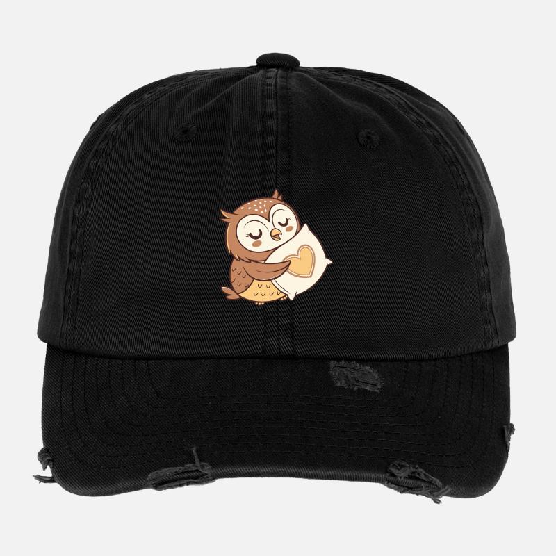 Owl Cuddle Heart - Flexfit Vintage Destroyed Cap - black
