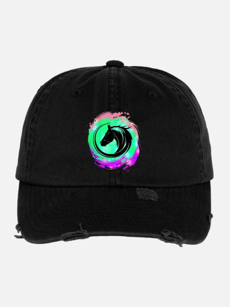 Pferdekopf Neon Kreislauf - Flexfit Vintage Destroyed Cap - Schwarz - Vorne