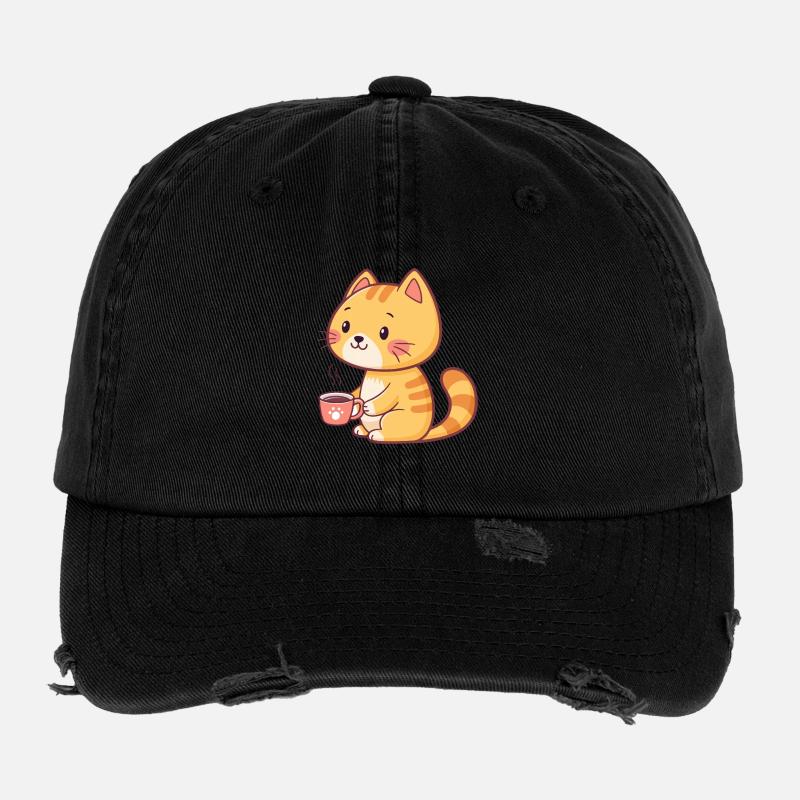 Chat orange café cartoon Casquette vintage effet usé Flexfit