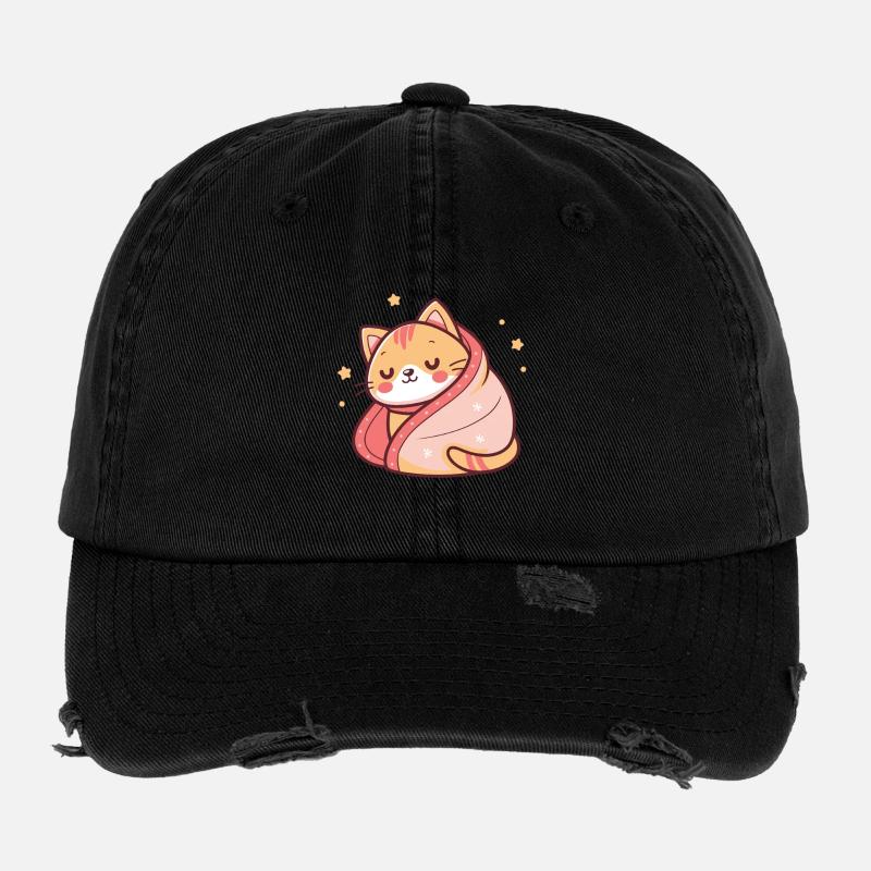 Sleeper Cat Wrapped in Pink Stars Flexfit Vintage Destroyed Cap