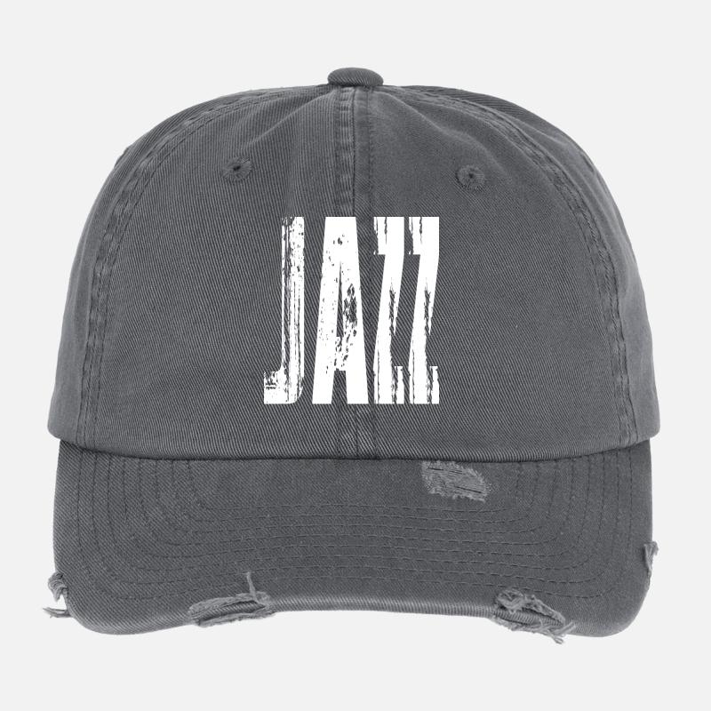 Distressed Bold Jazz Music logo Typography Flexfit Vintage Destroyed Cap