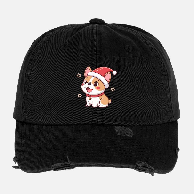 Festlicher Welpen-Weihnachtsmann Flexfit Vintage Destroyed Cap
