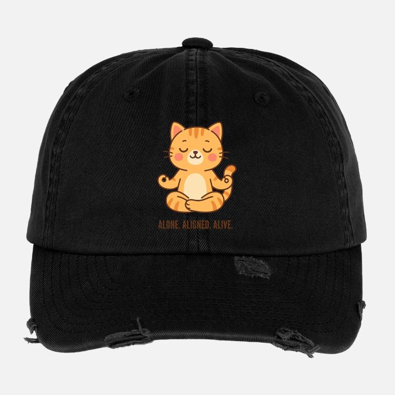 Alone Aligned Alive Meditating Cat Flexfit Vintage Destroyed Cap