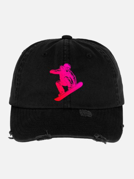 Klassisches Snowboard Motiv - Flexfit Vintage Destroyed Cap - Schwarz - Vorne